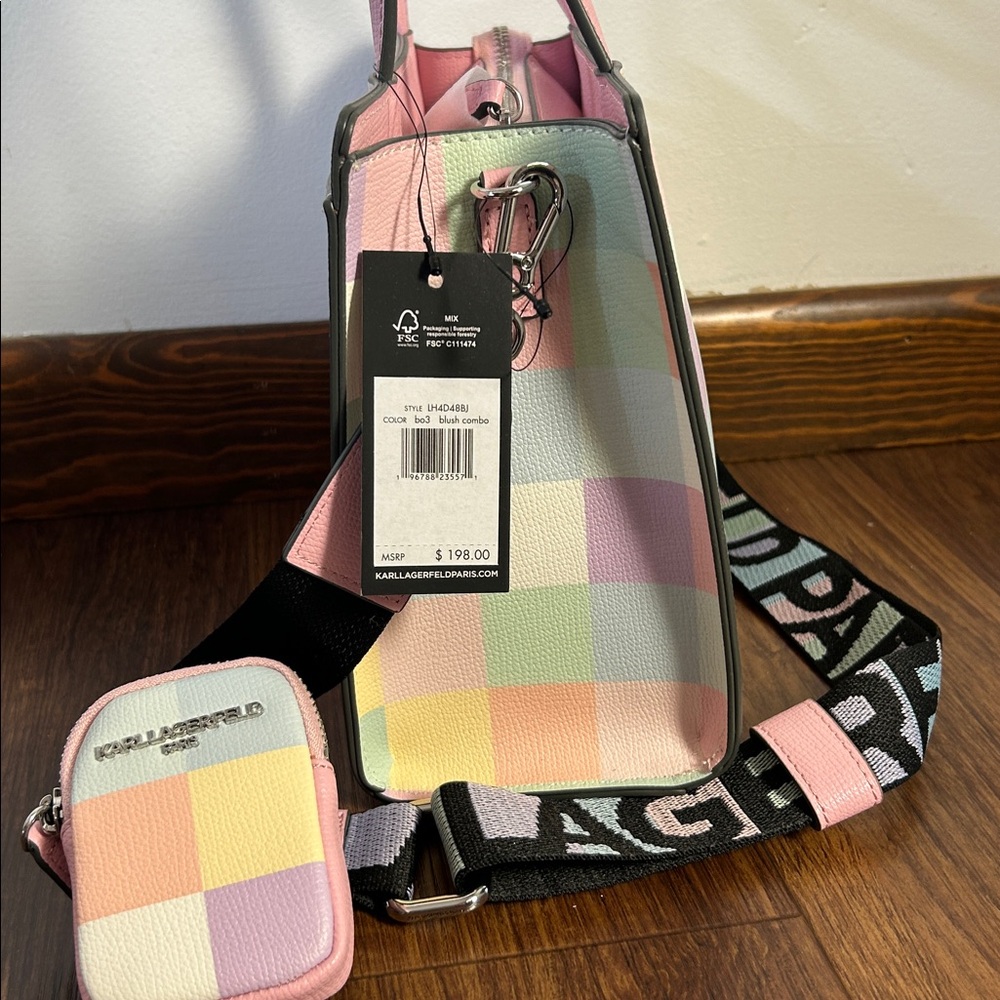 Karl Lagerfeld Paris Multicolor Checkered Crossbody purse - Picture 2 of 6